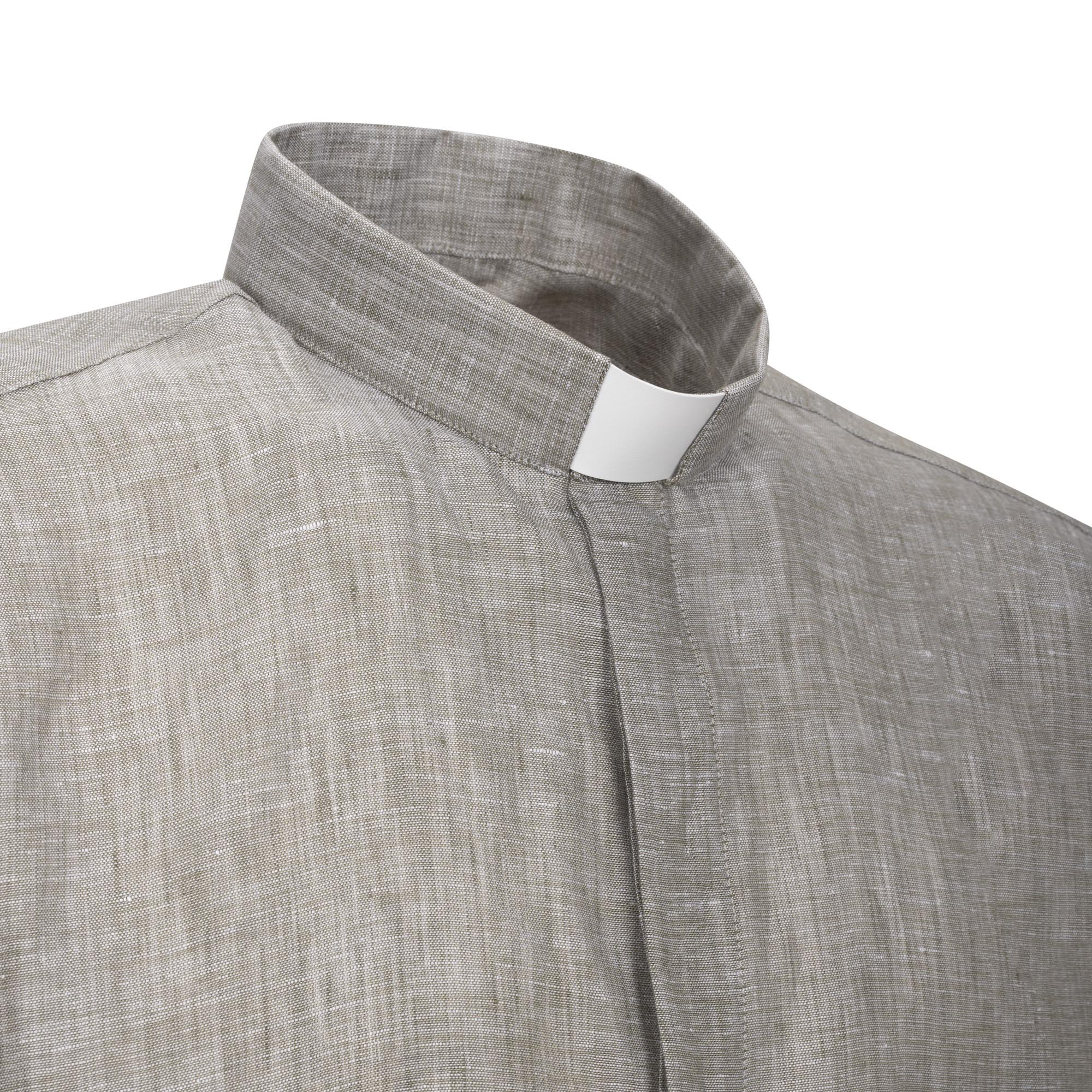 NEW - Camicia in Lino - Grigio Scuro - Clergy - Manica Corta