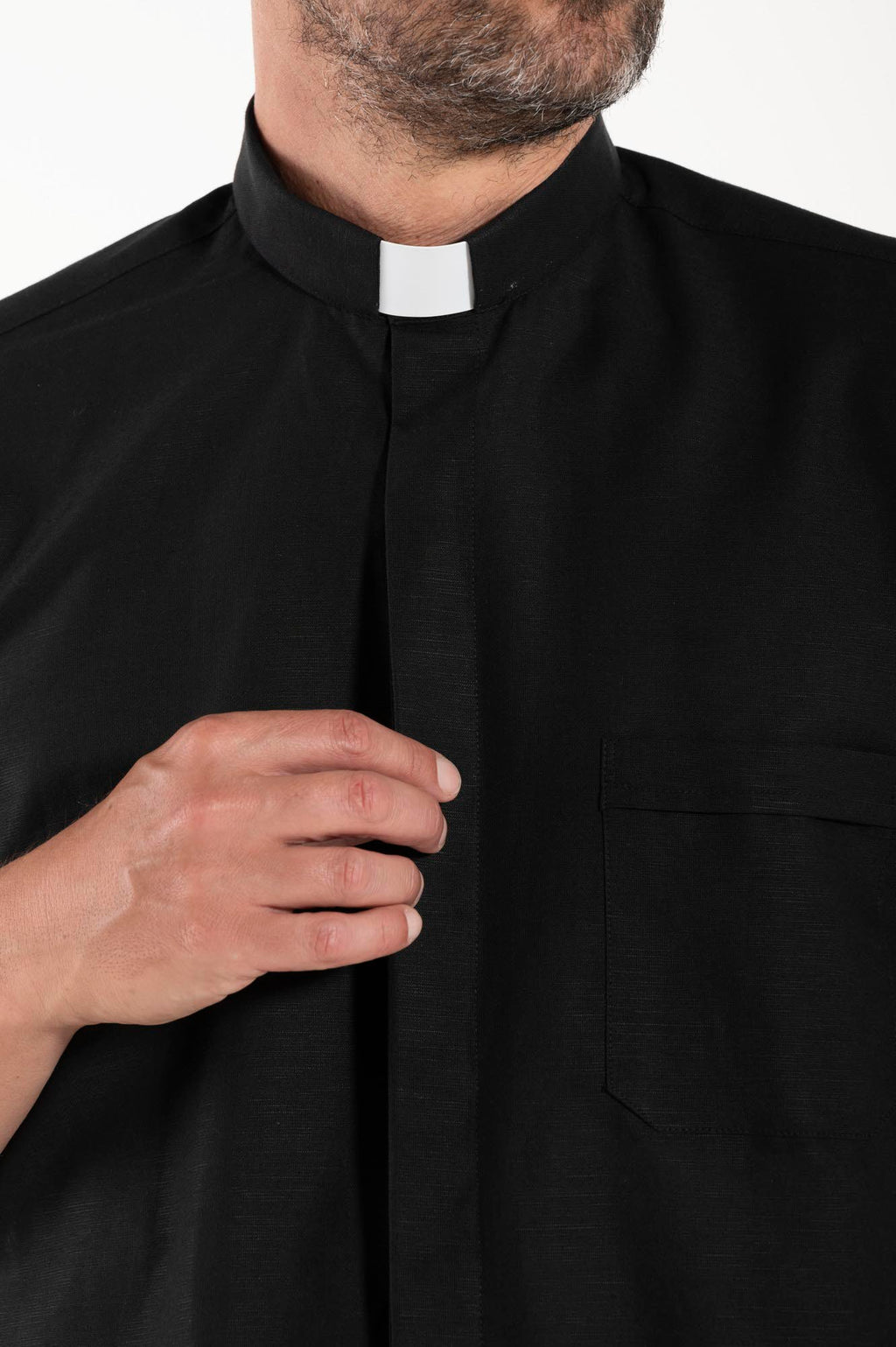 NEW - Camicia in Lino - Nero - Clergy - Manica Corta
