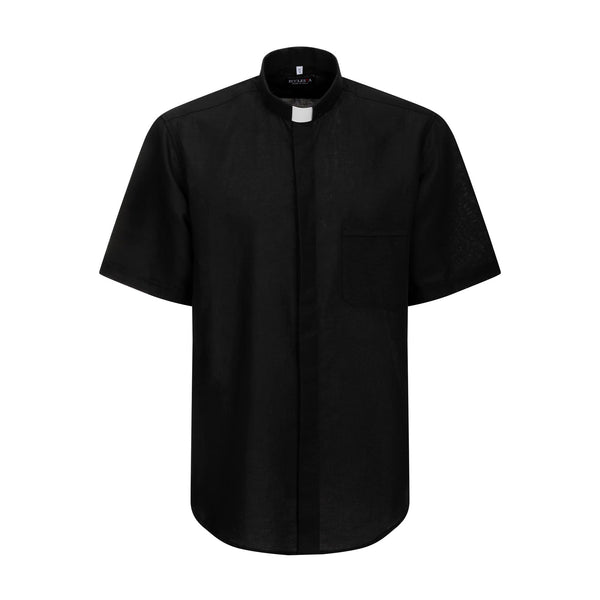 NEW - 100% Linen Shirt - Black - Clergy - Short Sleeve