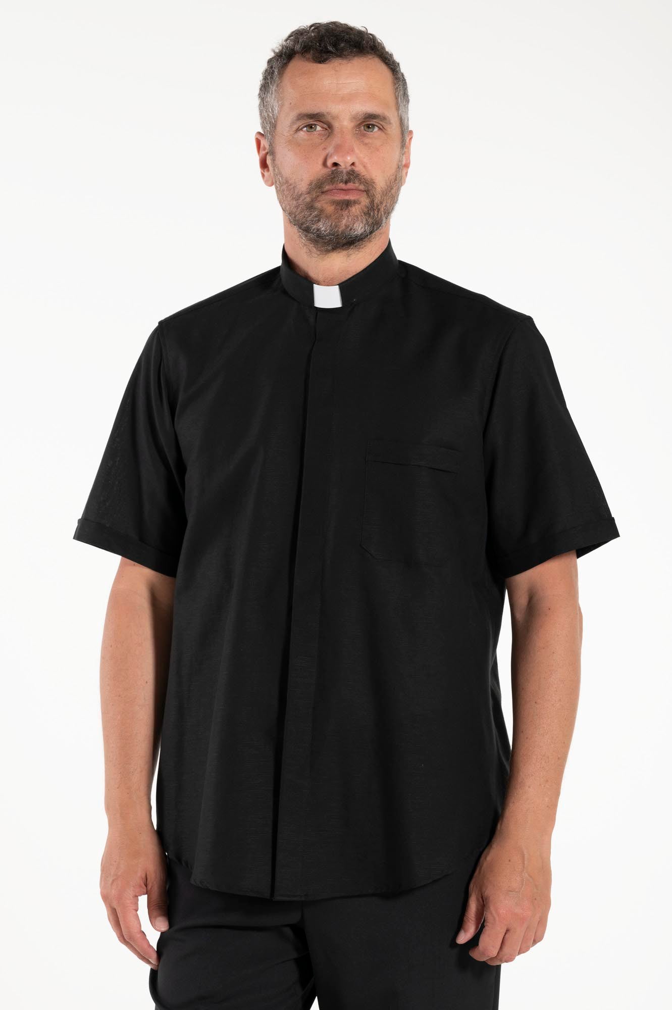 NEW - Camicia in Lino - Nero - Clergy - Manica Corta