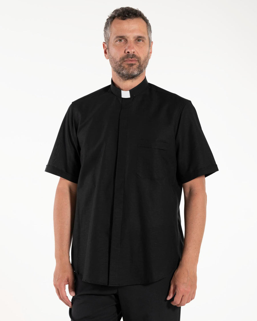 NEW - Camisa de lino - Negro - Clero - Manga Corta