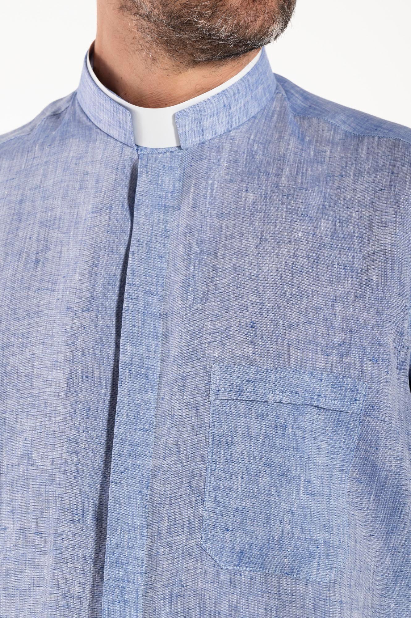 NEW - Camicia in Lino - Celeste - Romano - Manica Lunga