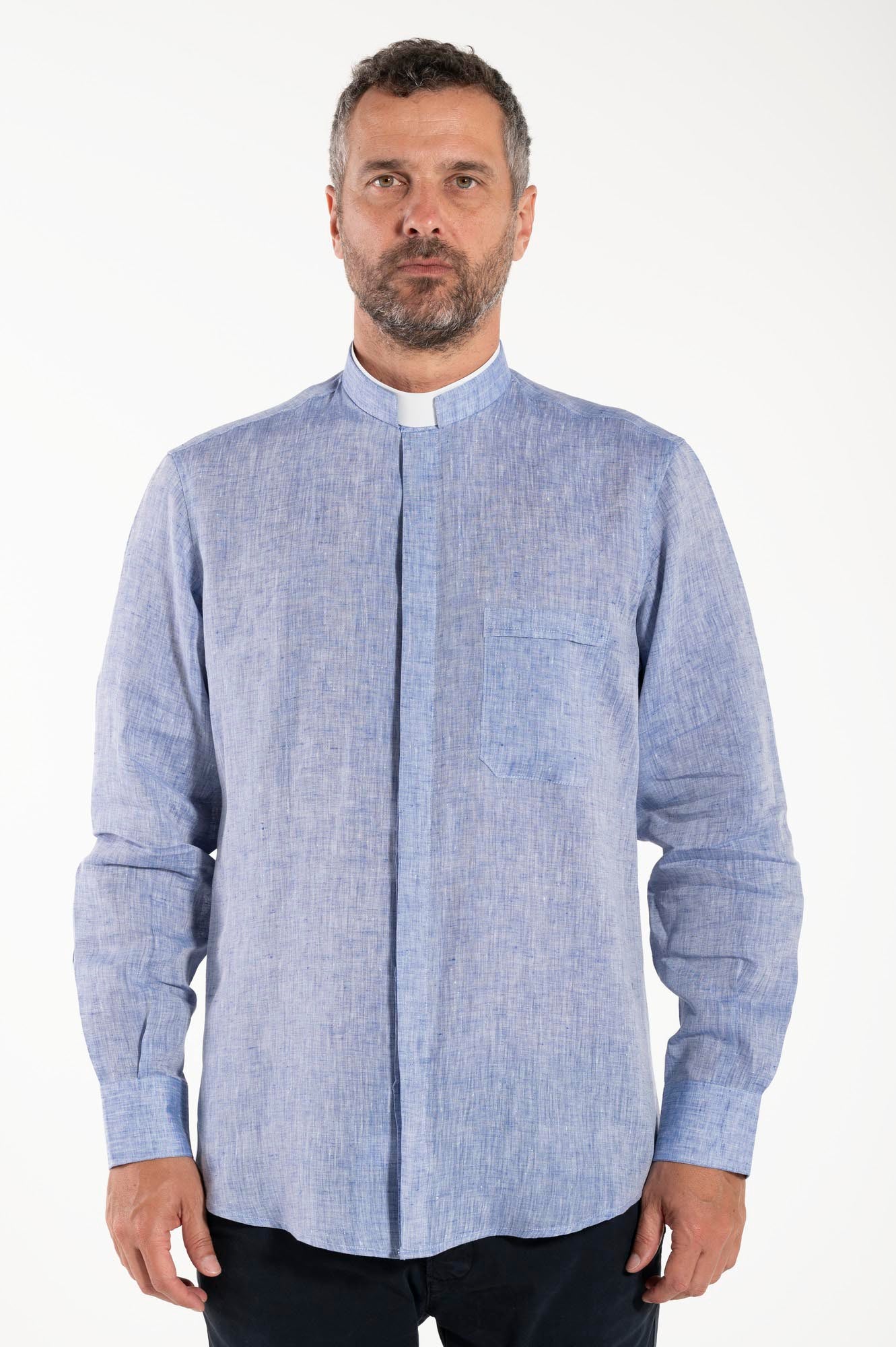 NEW - Camicia in Lino - Celeste - Romano - Manica Lunga