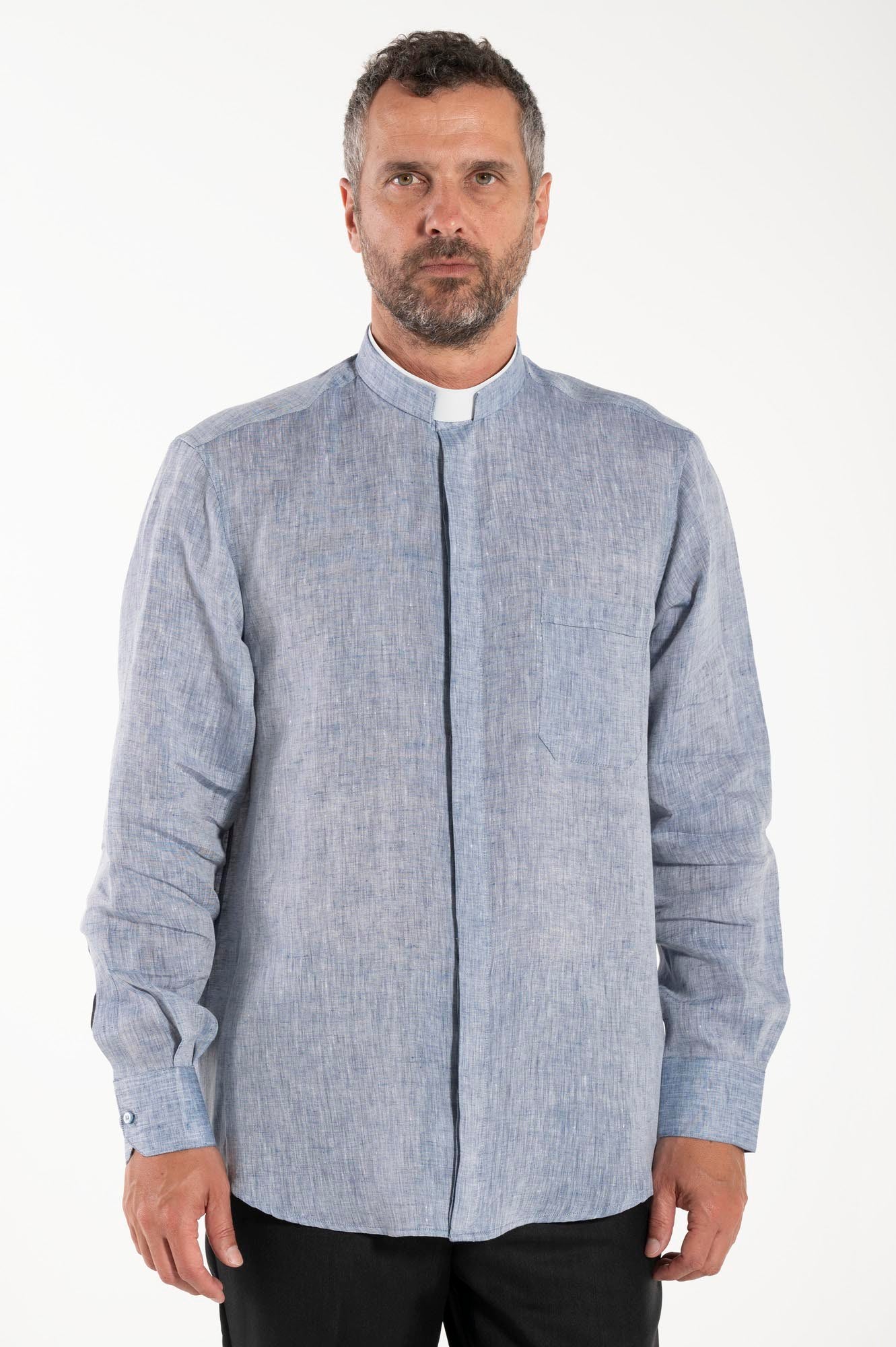 NEW - Camicia in Lino - Denim - Romano - Manica Lunga