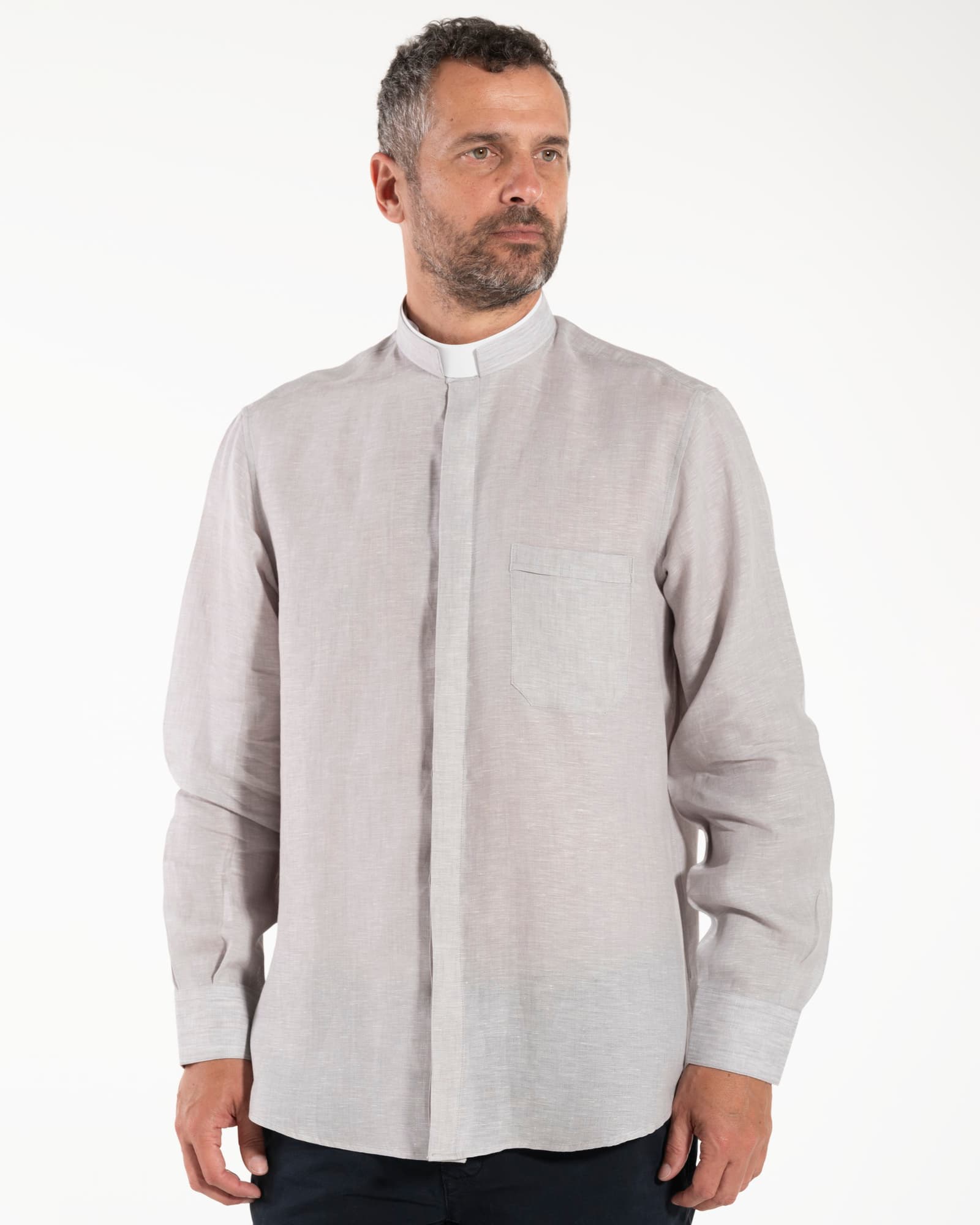 NEW - Camisa de lino - Gris claro - Romano - Manga Larga