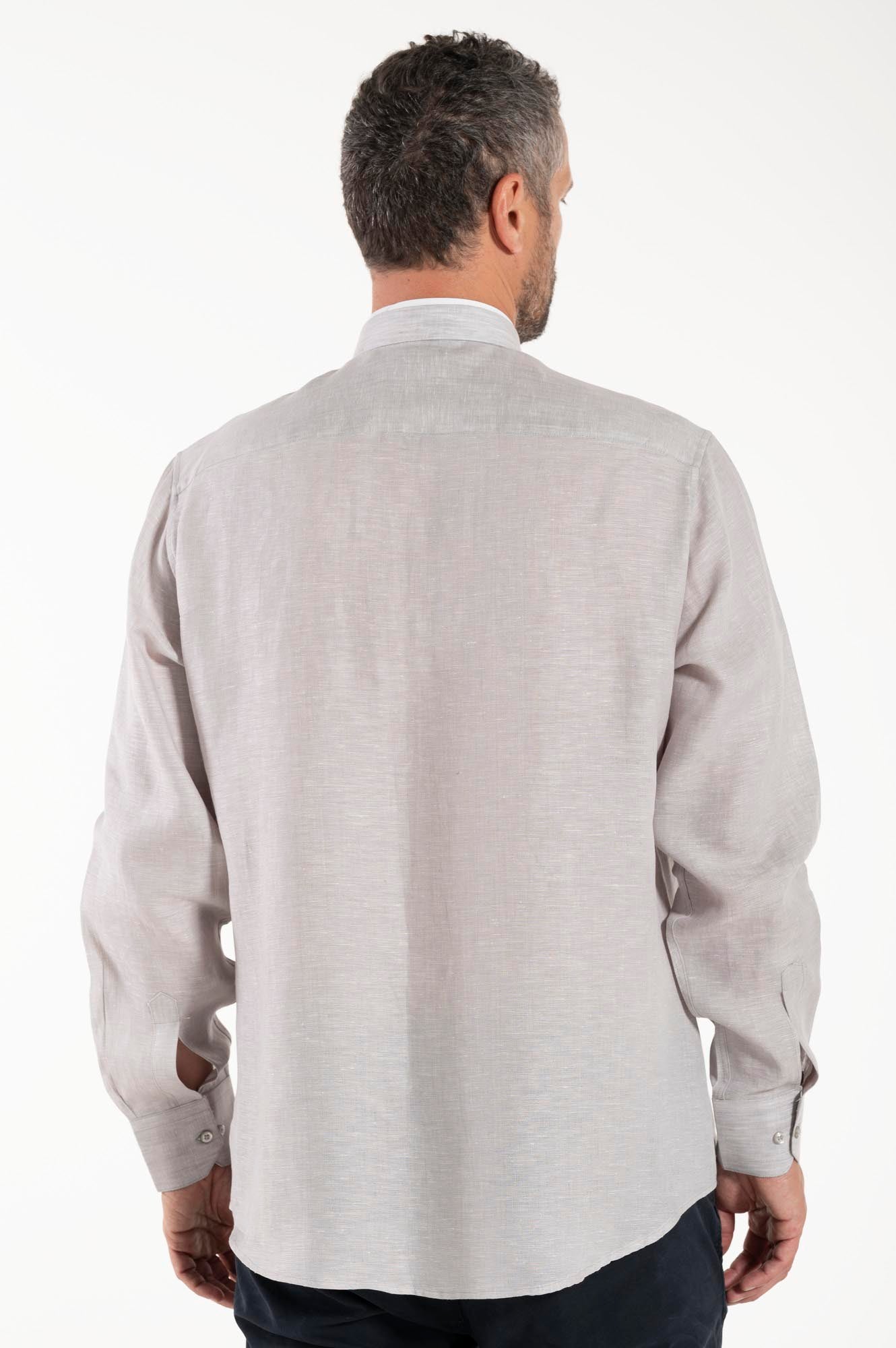 NEW - Camicia in Lino - Grigio Chiaro - Romano - Manica Lunga
