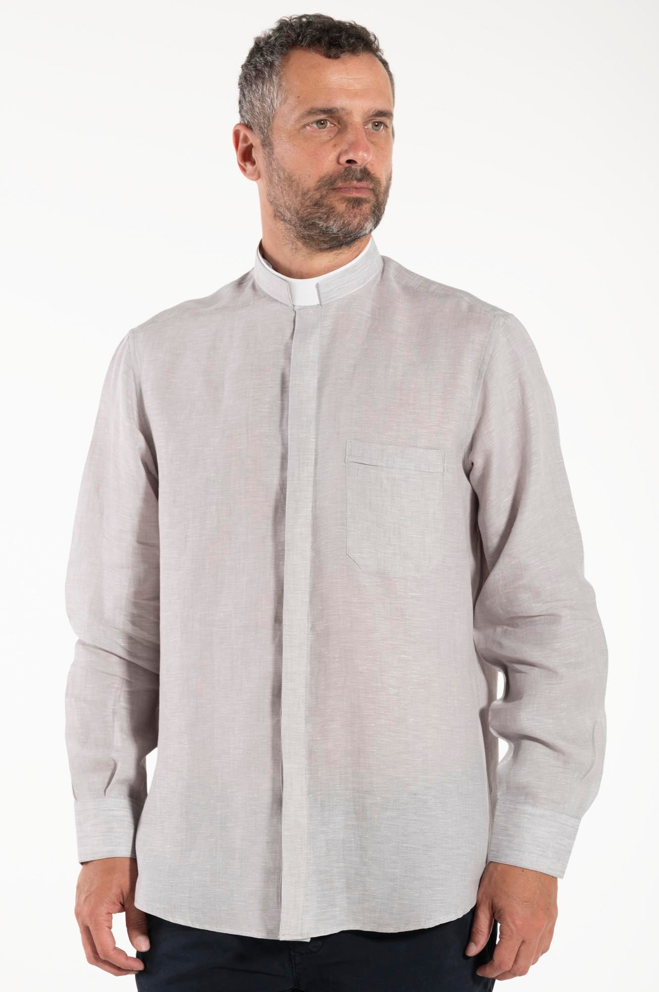 NEW - Camicia in Lino - Grigio Chiaro - Romano - Manica Lunga