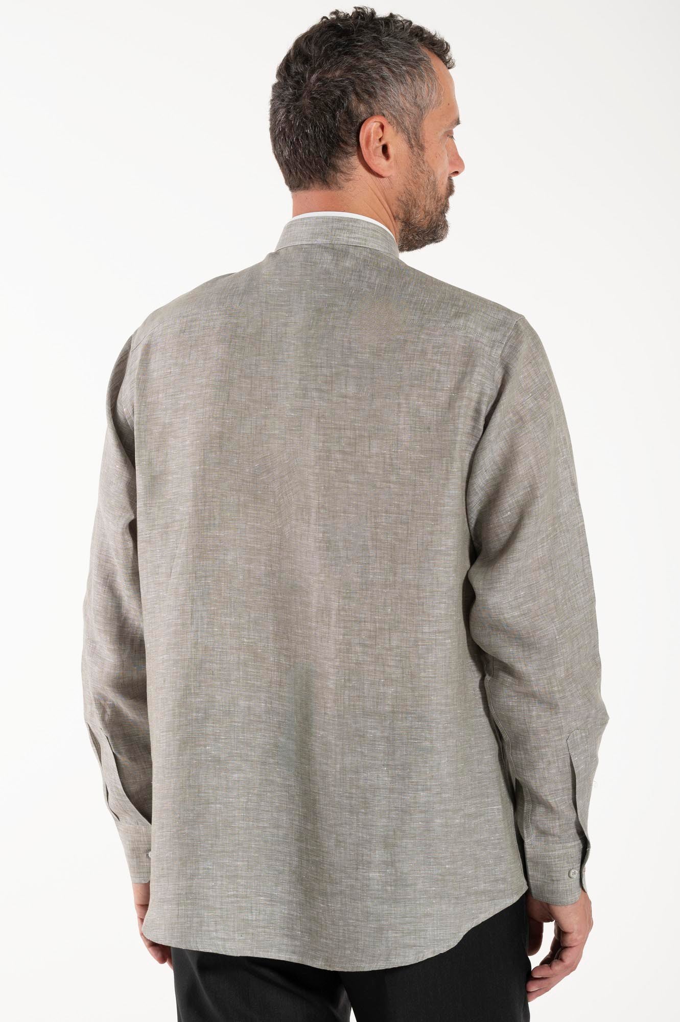 NEW - Camicia in Lino - Grigio Scuro - Romano - Manica Lunga