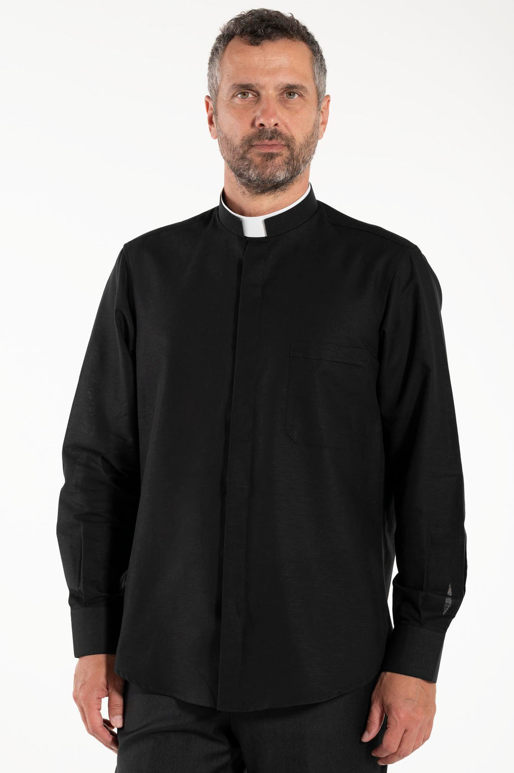 NEW - Camicia in Lino - Nero - Romano - Manica Lunga