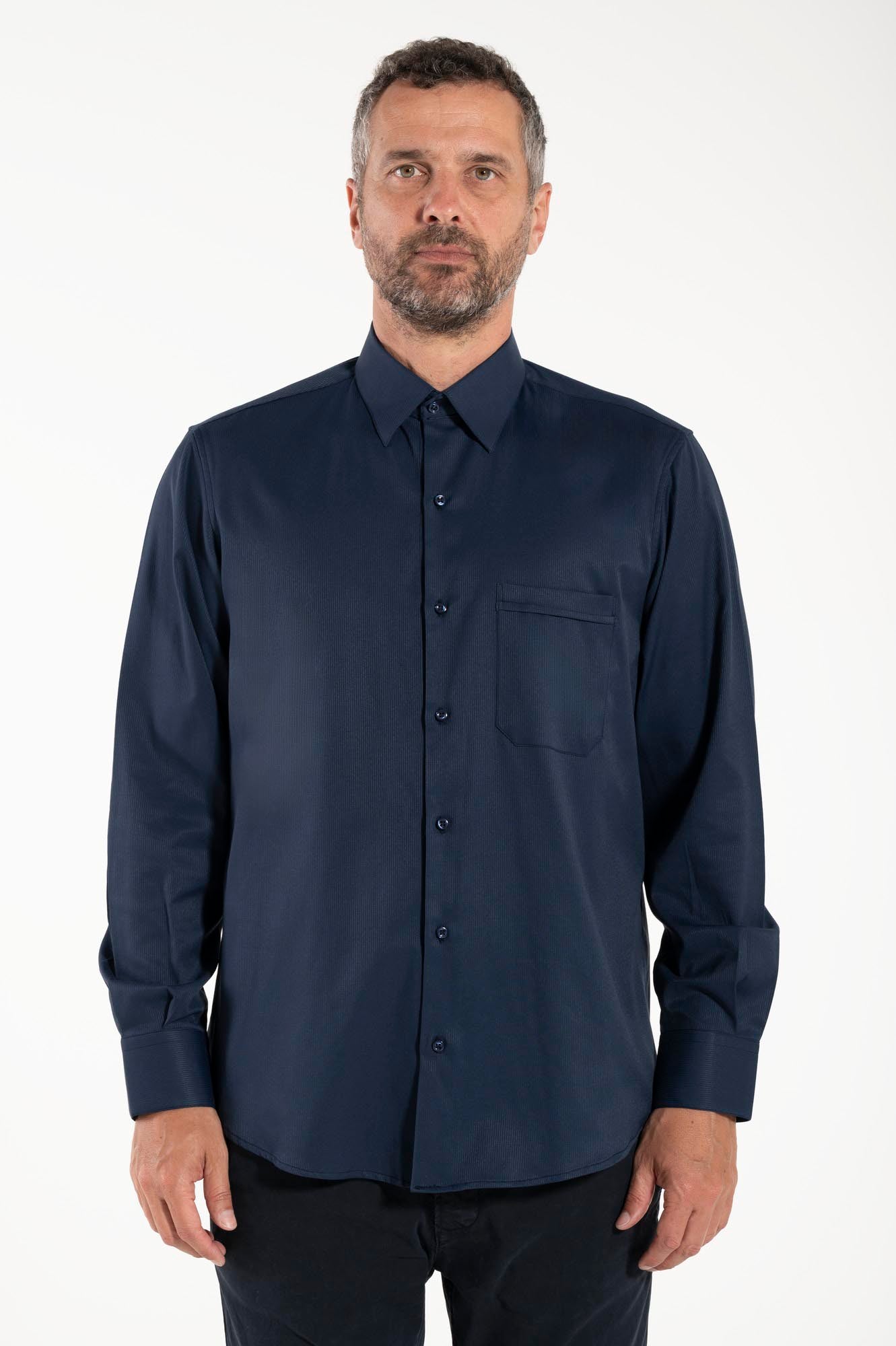 Avignone Shirt - Blue - Casual - Stretch - Long Sleeve
