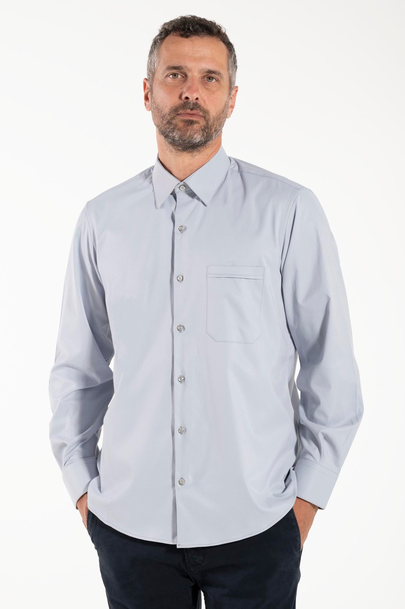 Avignone Shirt - Gray - Casual - Stretch - Long Sleeve