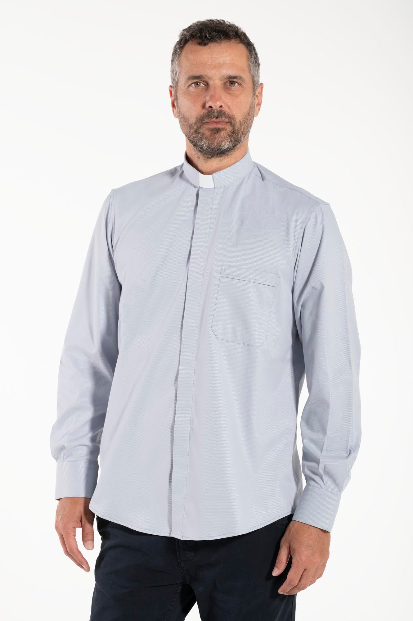 Camicia Avignone - Grigio - Clergy - Elasticizzata - Manica Lunga