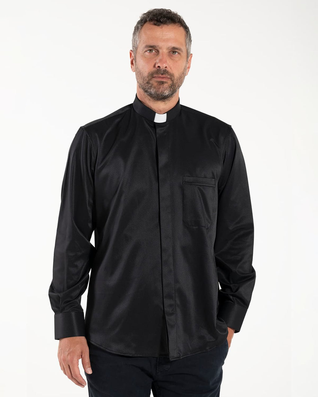 Priesterhemd Avignone - Schwarz - Klerus - Elastisch - Langarm