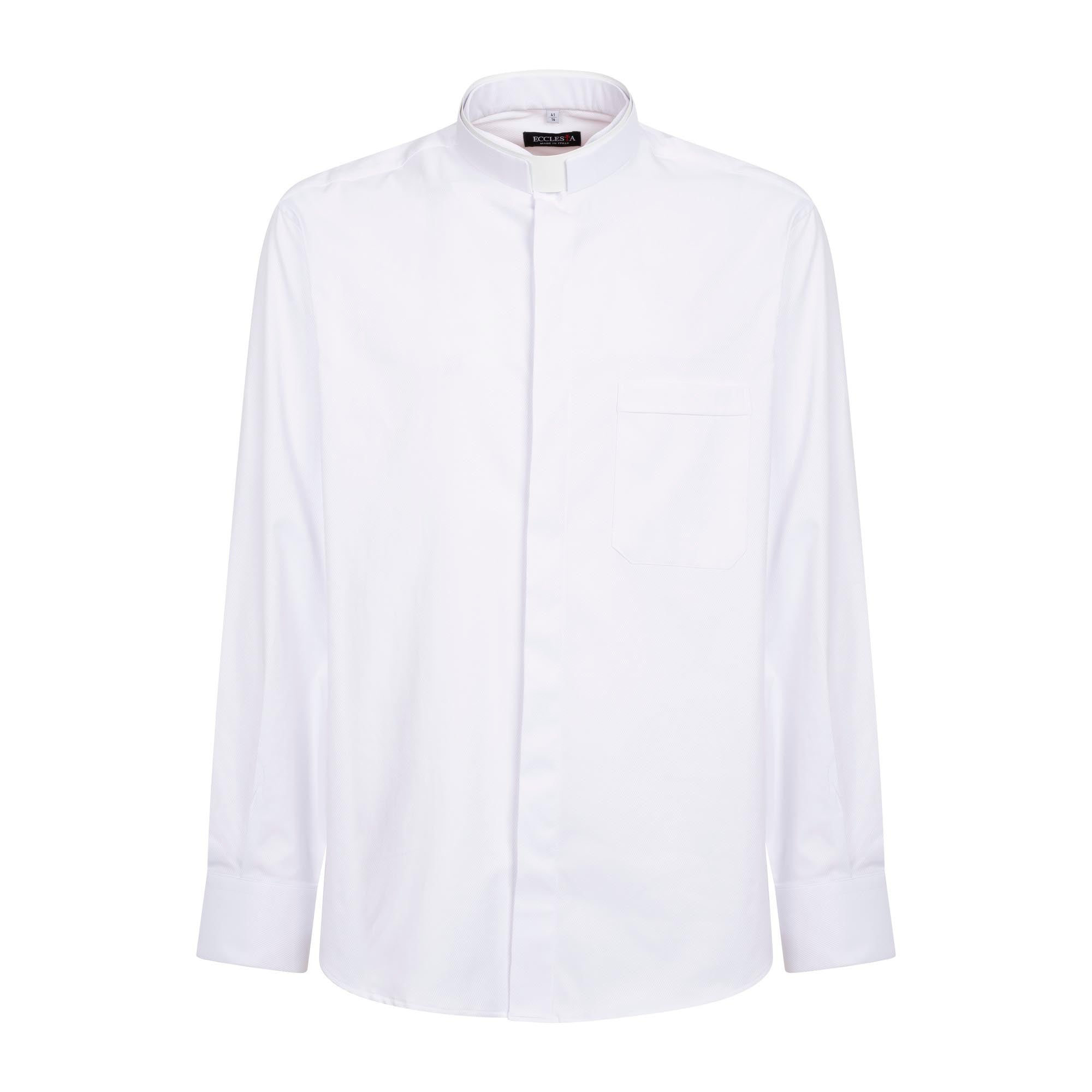 Priesterhemd Avignone - Weiß - Römischer Kragen - Elastisch - Langarm