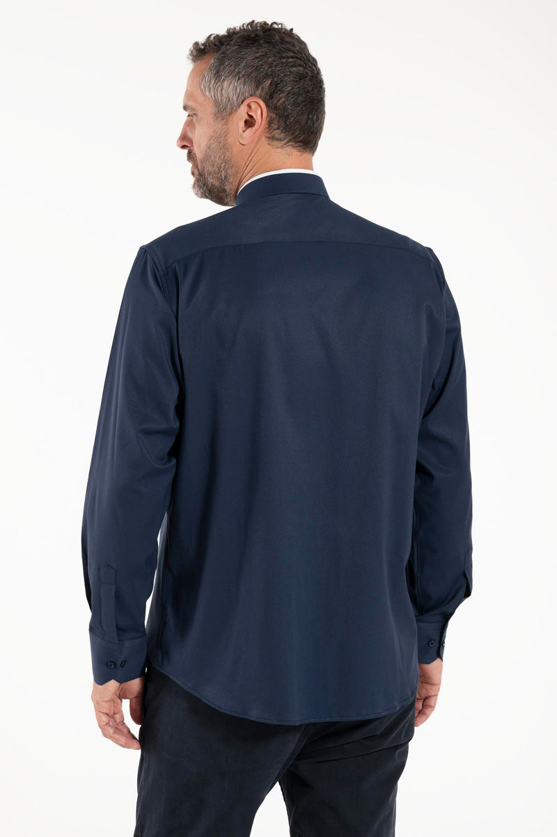 Priesterhemd Avignone - Blau - Römischer Kragen - Elastisch - Langarm