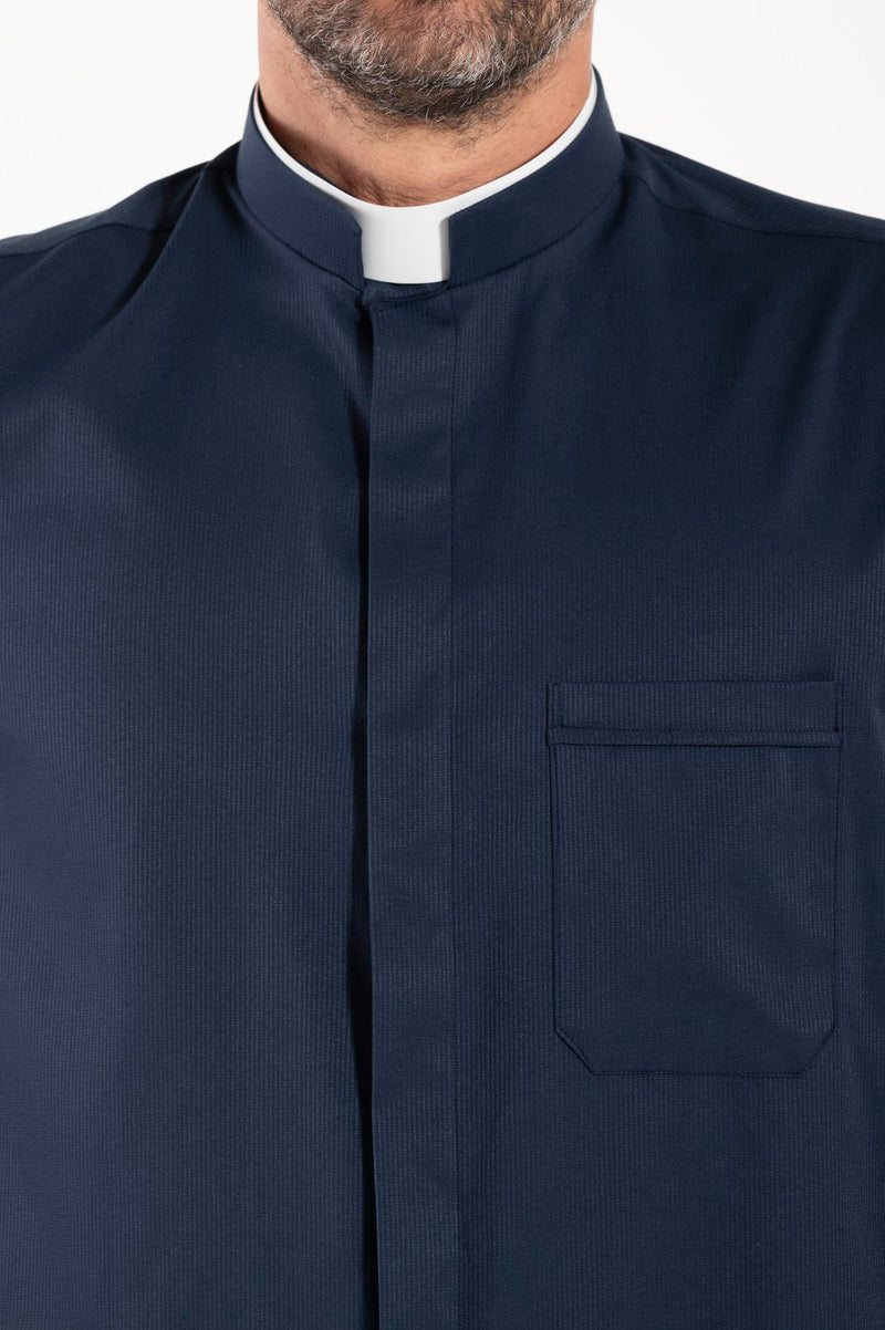 Priesterhemd Avignone - Blau - Römischer Kragen - Elastisch - Langarm