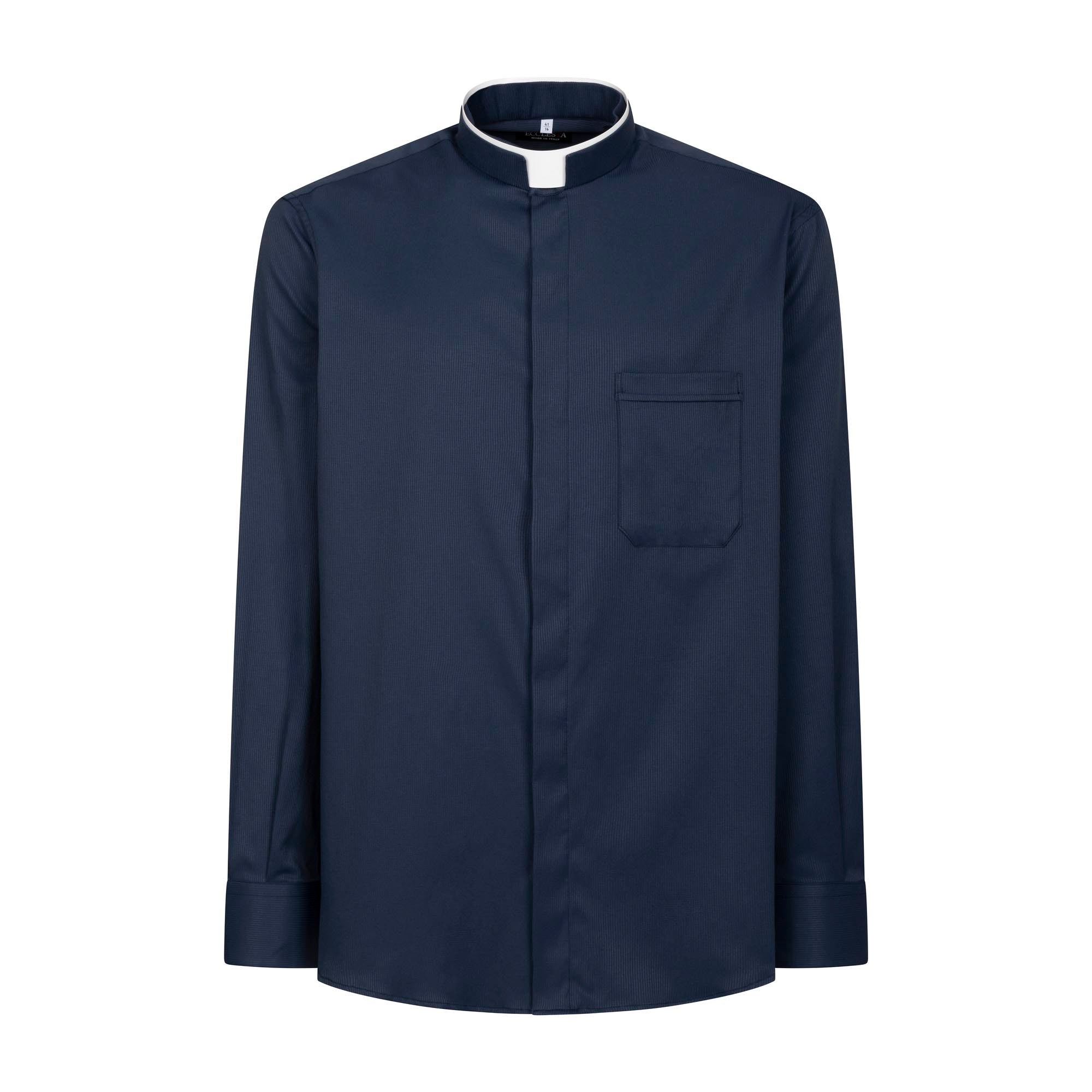 Priesterhemd Avignone - Blau - Römischer Kragen - Elastisch - Langarm