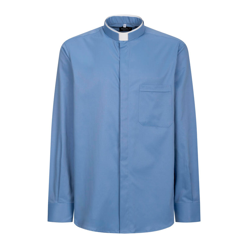 Priesterhemd Avignone - Hellblau - Römischer Kragen - Elastisch - Langarm