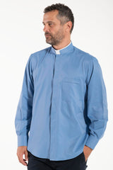Priesterhemd Avignone - Hellblau - Römischer Kragen - Elastisch - Langarm