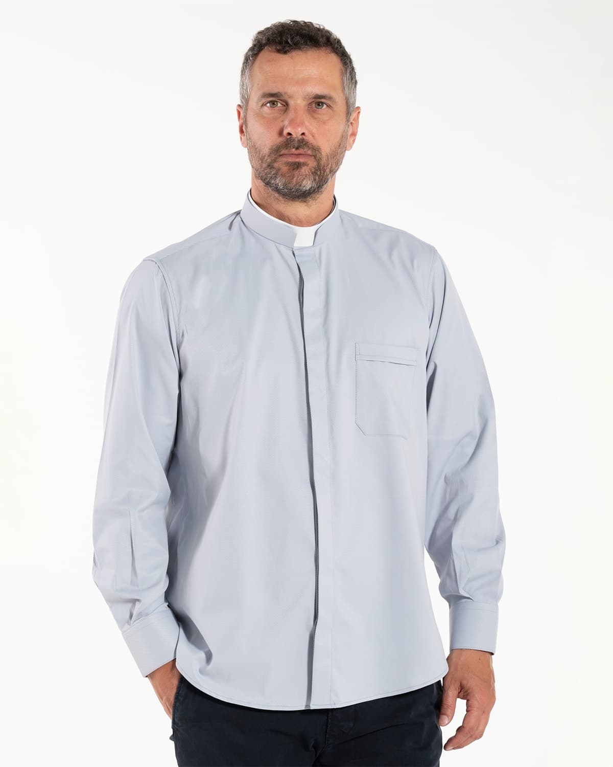 Avignone Shirt - Gray - Roman - Stretch - Long Sleeve