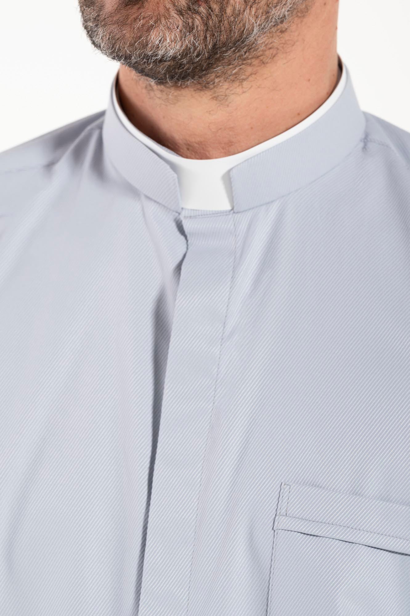 Priesterhemd Avignone - Grau - Römischer Kragen - Elastisch - Langarm