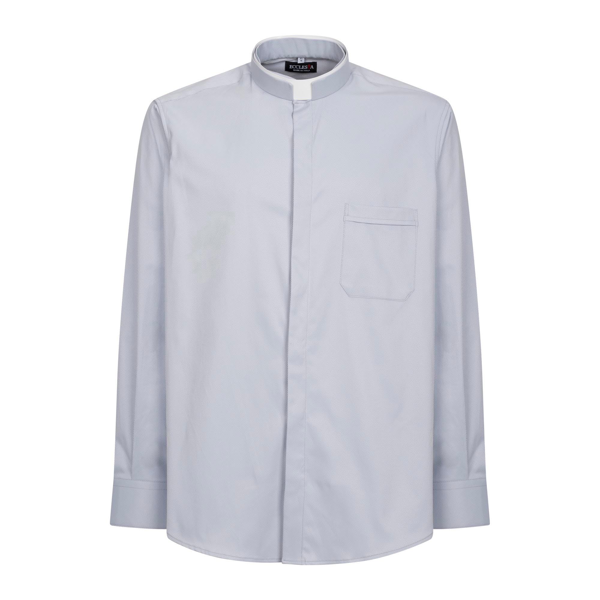 Priesterhemd Avignone - Grau - Römischer Kragen - Elastisch - Langarm