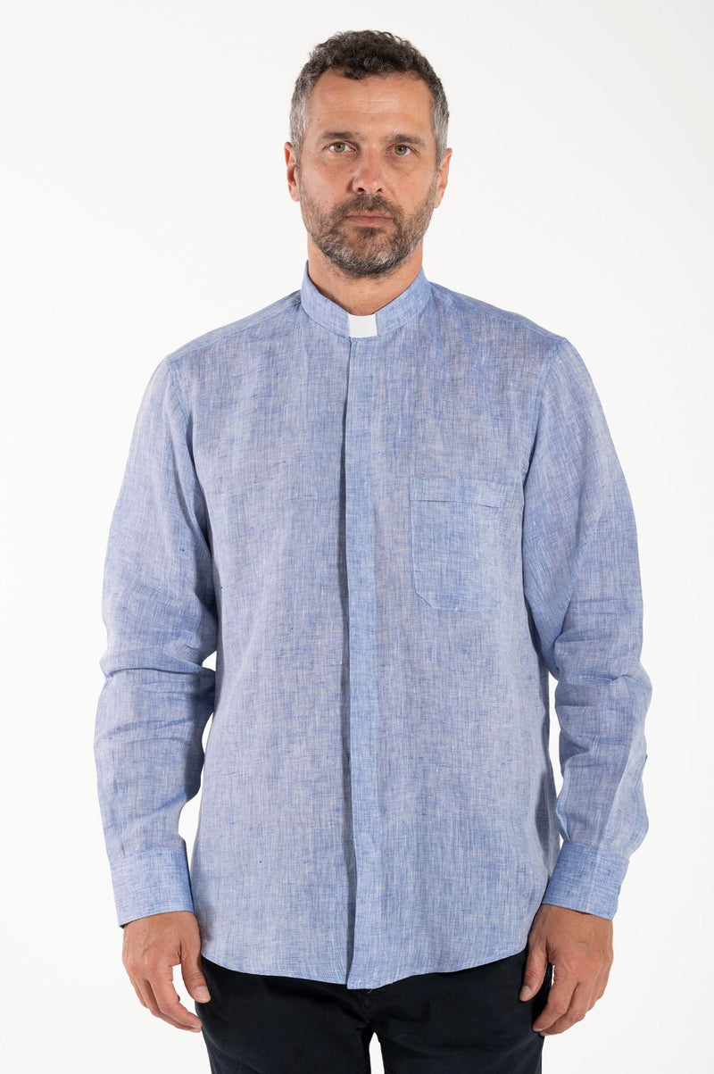 NEW - Camicia in Lino - Celeste - Clergy - Manica Lunga