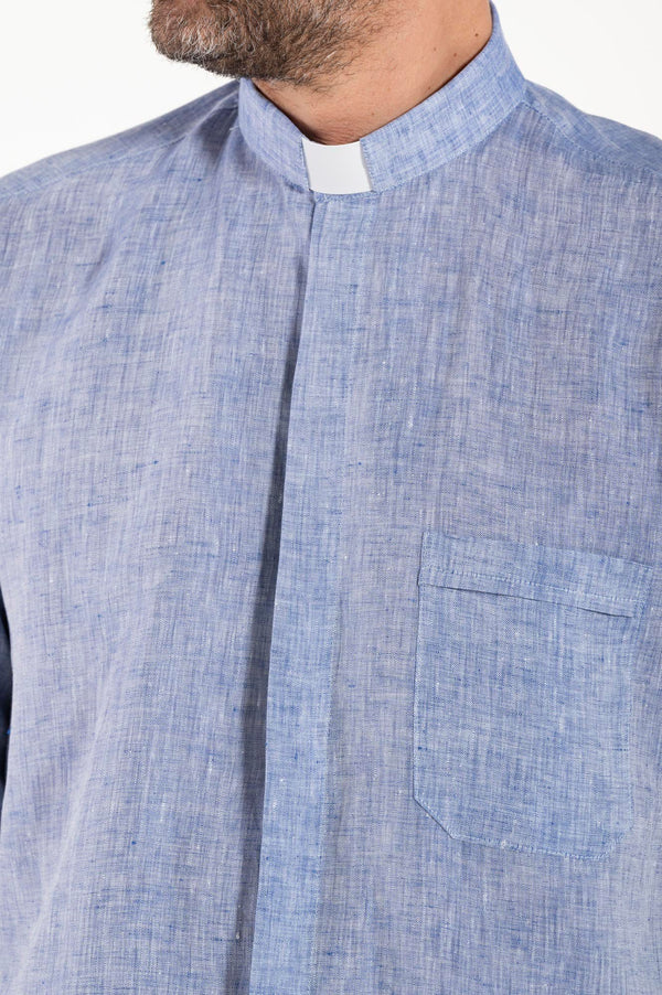 NEW - Camicia in Lino - Celeste - Clergy - Manica Lunga