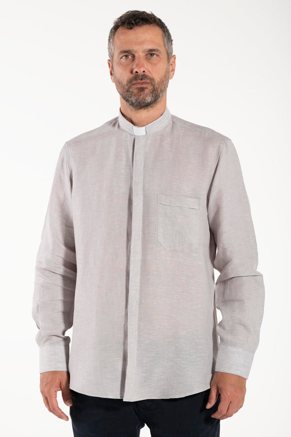 NEW - Camicia in Lino - Grigio Chiaro - Clergy - Manica Lunga