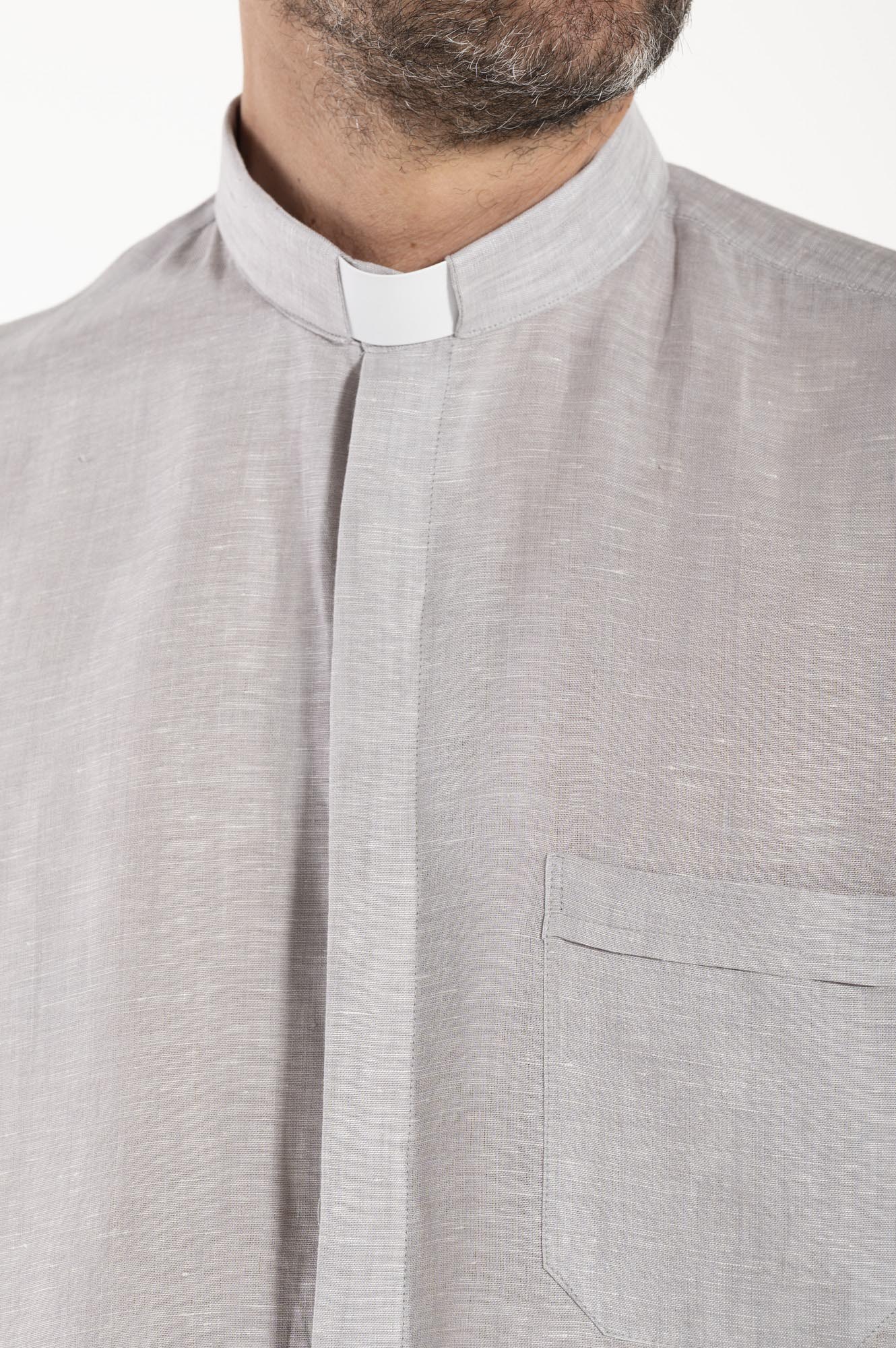 NEW - Camicia in Lino - Grigio Chiaro - Clergy - Manica Lunga
