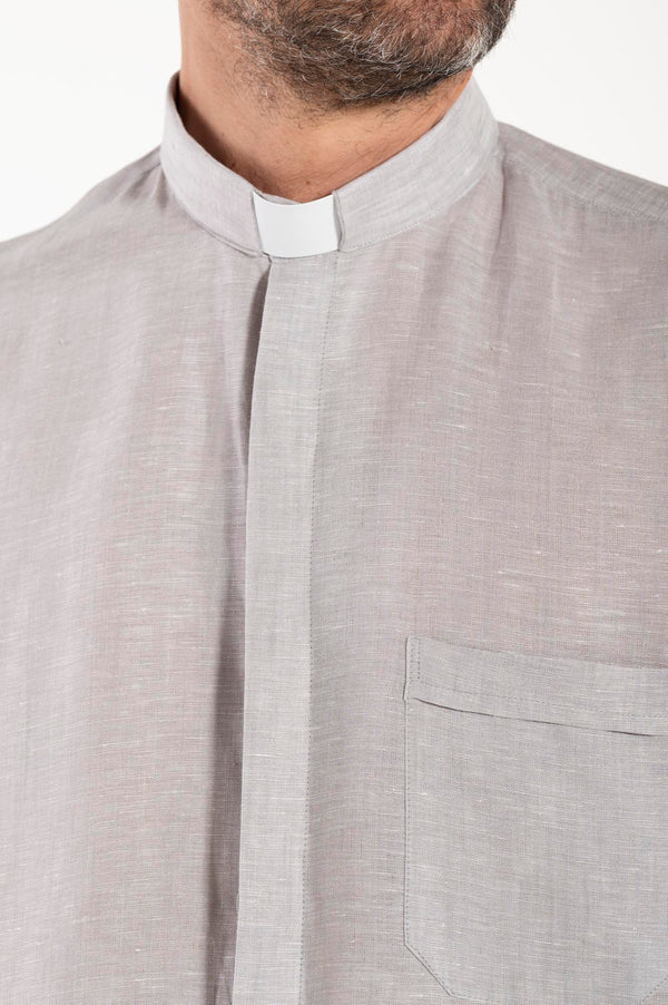 NEW - Camicia in Lino - Grigio Chiaro - Clergy - Manica Lunga