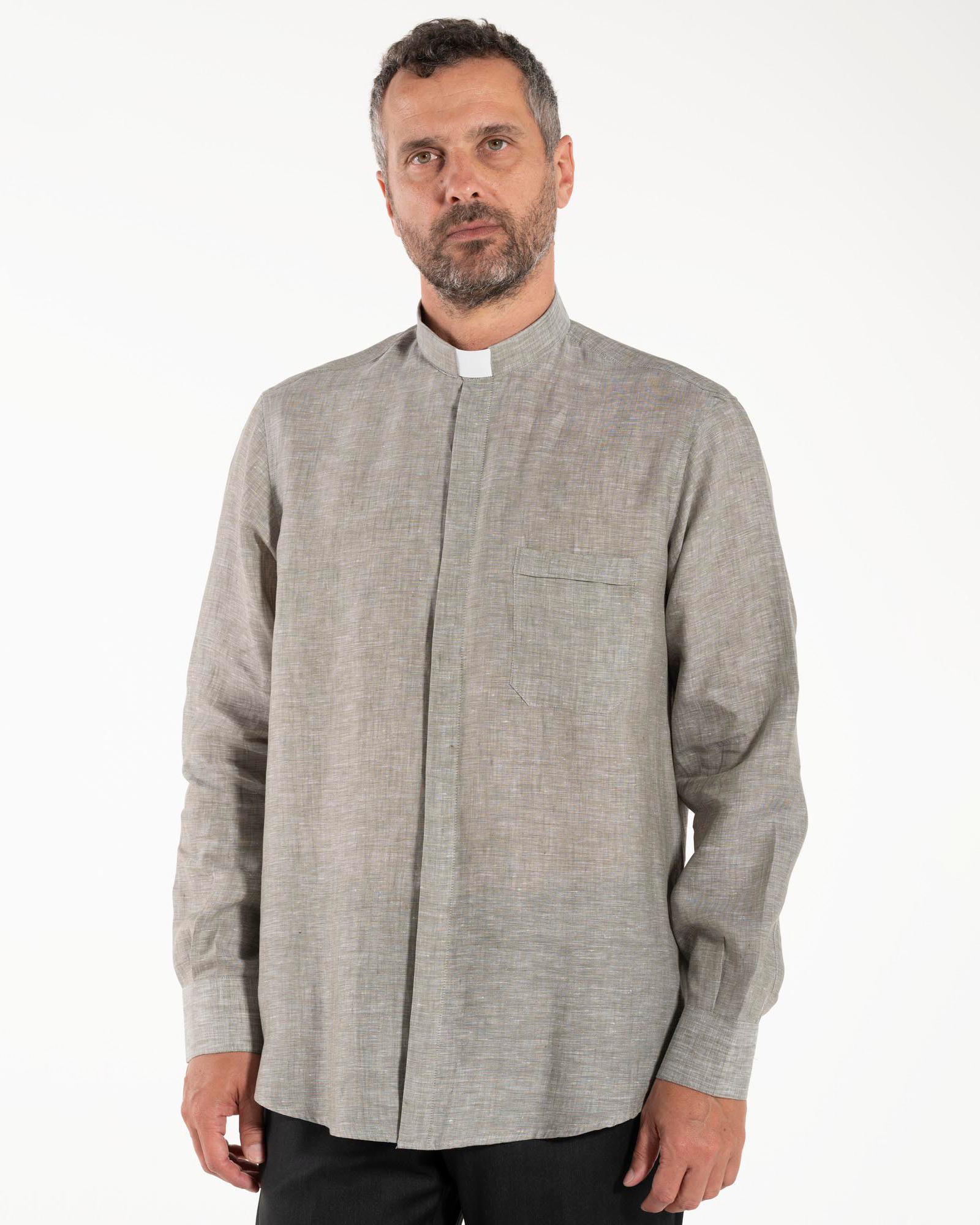 NEW - Camisa de lino - Gris oscuro - Clero - Manga Corta