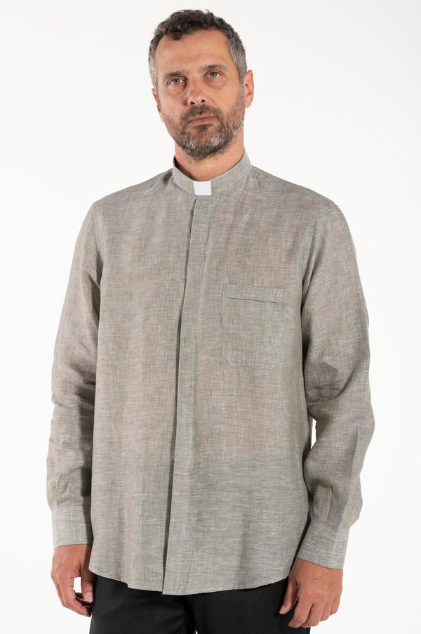 NEW - Camicia in Lino - Grigio Scuro - Clergy - Manica Lunga