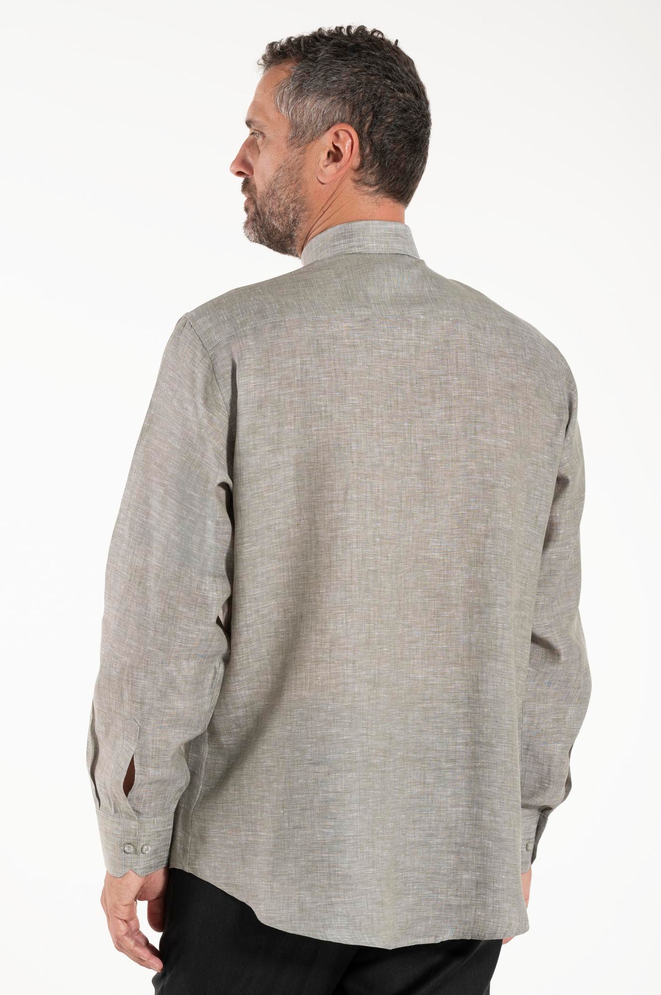NEW - Camicia in Lino - Grigio Scuro - Clergy - Manica Lunga