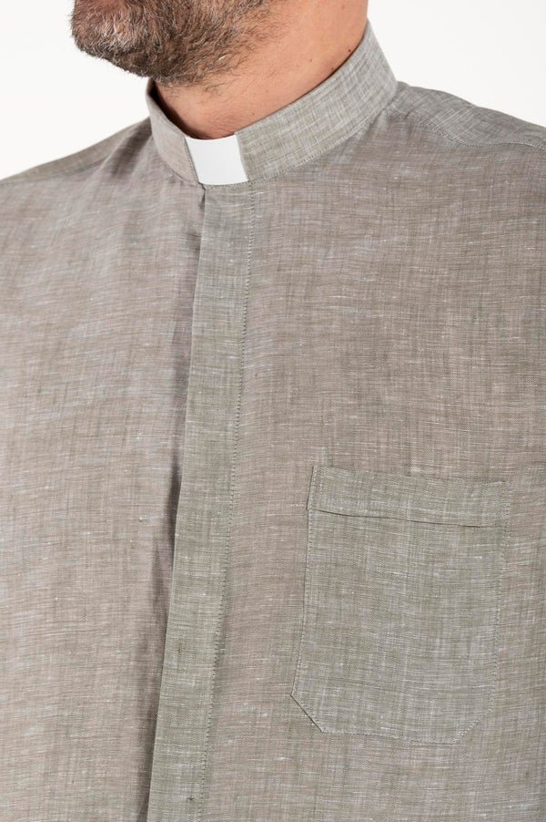 NEW - Camicia in Lino - Grigio Scuro - Clergy - Manica Lunga