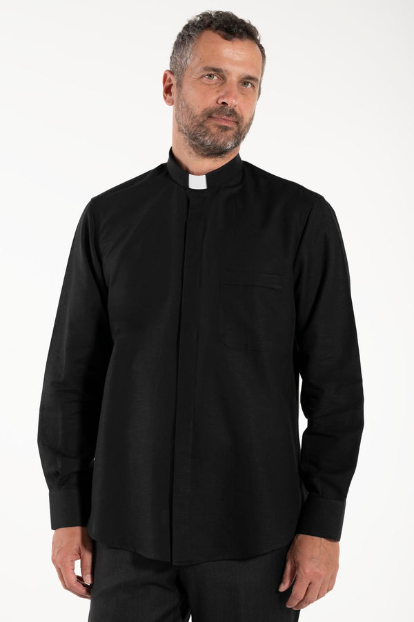 NEW - Camicia in Lino - Nero - Clergy - Manica Lunga
