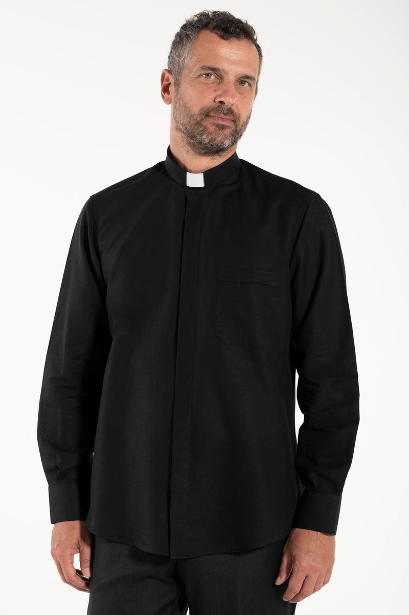 NEW - Camicia in Lino - Nero - Clergy - Manica Lunga