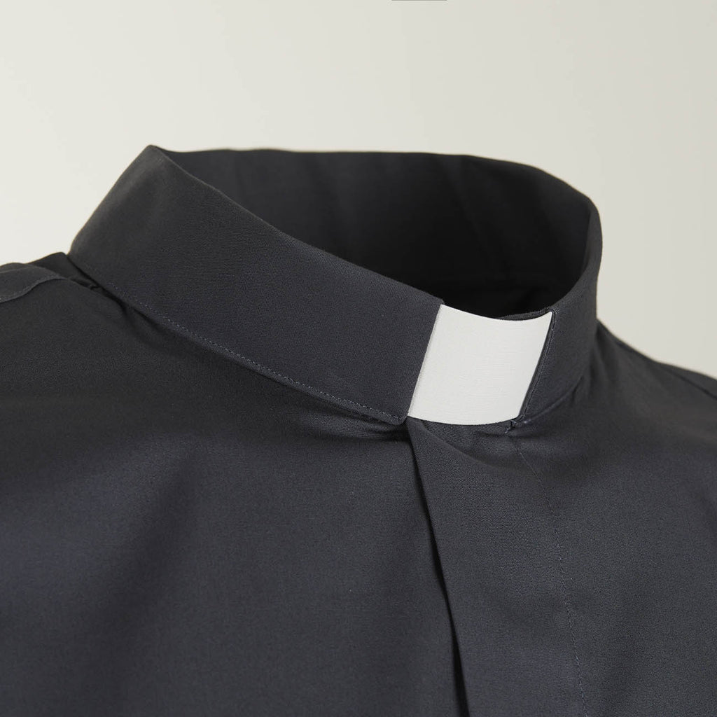 100% Cotton Shirt - Anthracite - Clergy - Short Sleeves