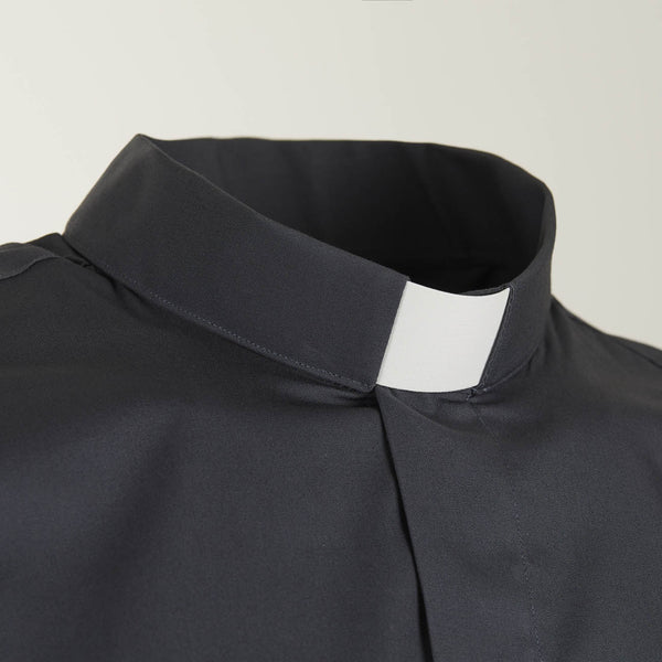 Priesterhemd aus 100% Baumwolle - Anthrazit - Klerus - Kurzarm