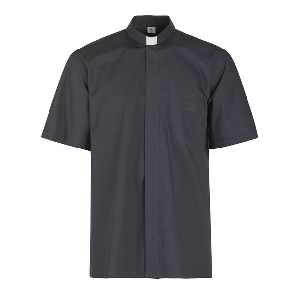 Chemise 100% Coton - Anthracite - col Clergy - Manches Courtes