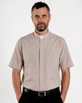 Priesterhemd aus POLYCOTTON – Blau – Römisches Design – Kurzarm