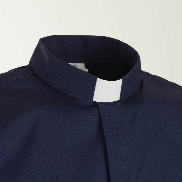 Priesterhemd aus 100% Baumwolle - Blau - Klerus - Kurzarm