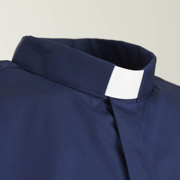 Priesterhemd aus 100% Baumwolle - Blau - Klerus - Langärm