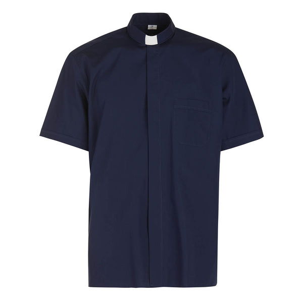 Priesterhemd aus 100% Baumwolle - Blau - Klerus - Kurzarm