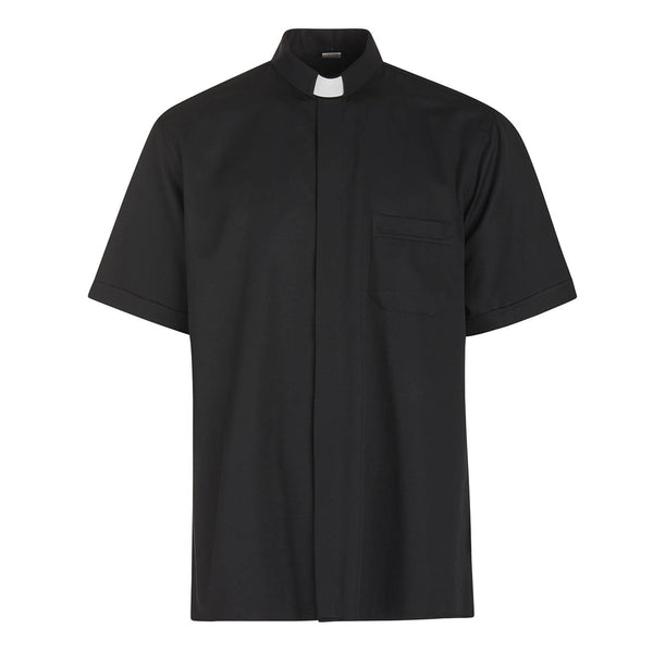 Chemise Boston - Noir - col Clergy - Repassage facile - Manches courtes