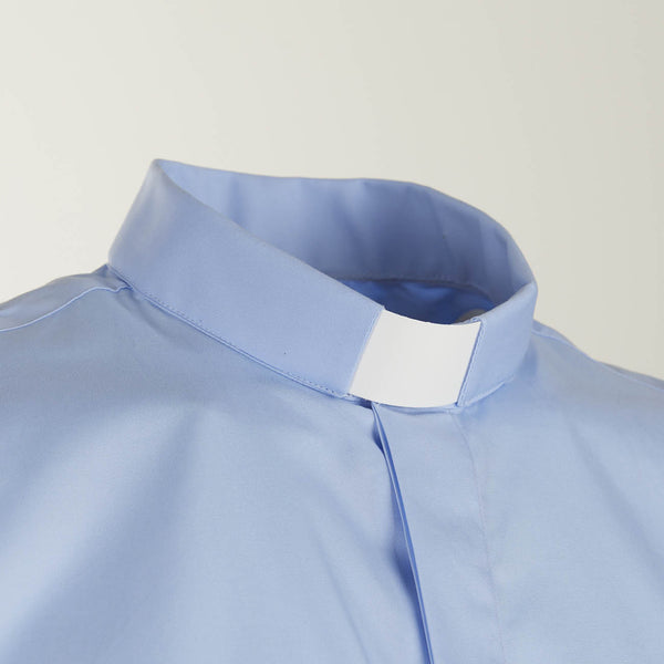 Priesterhemd aus 100% Baumwolle - Hellblau - Klerus - Kurzarm