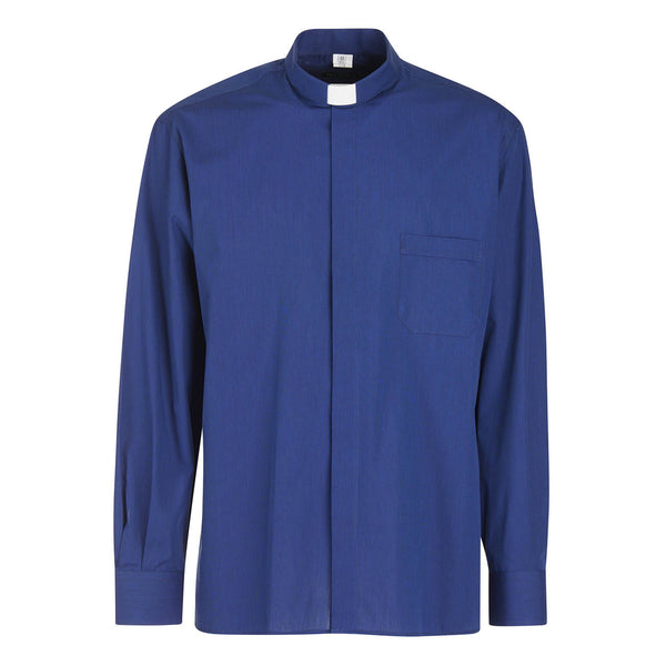 Priesterhemd aus 100% FIL A FIL - Blau - Klerus - Langarm