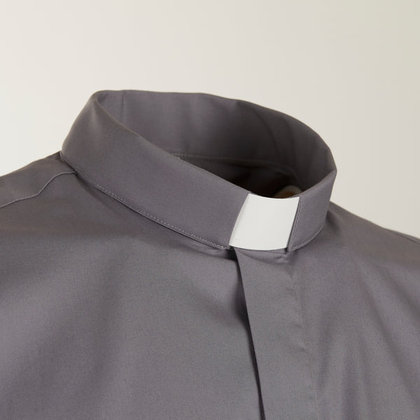 Priesterhemd aus 100% Baumwolle - Grau - Klerus - Kurzarm