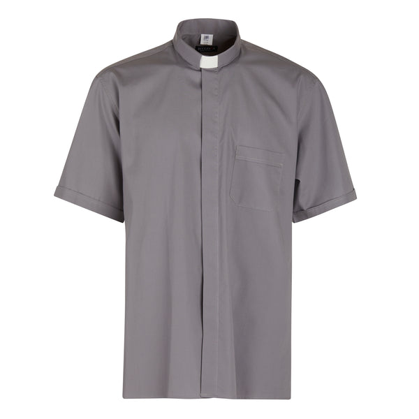 Priesterhemd aus 100% Baumwolle - Grau - Klerus - Kurzarm