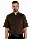 Priesterhemd aus POLYCOTTON – Blau – Römisches Design – Kurzarm